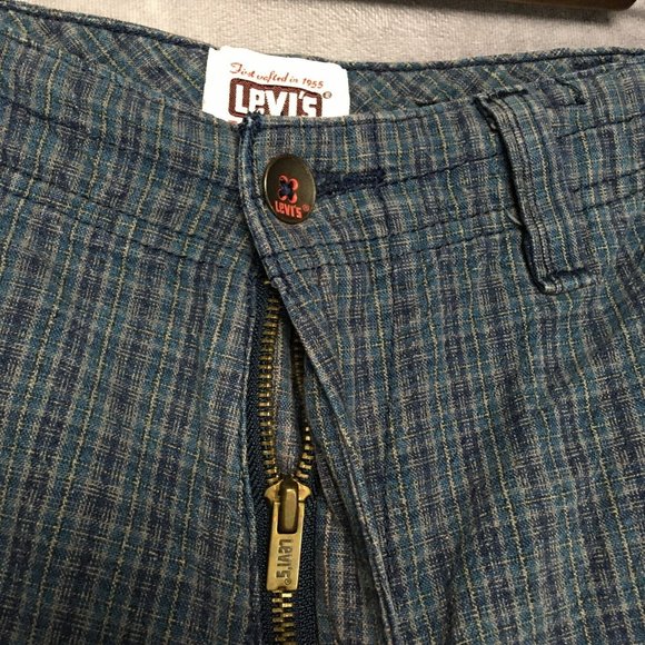 Levis Tab Twills Mens Shorts size 33 Blue Textured Long Length Snap Pockets - Picture 6 of 12